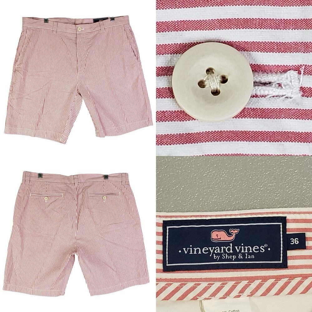 Vineyard Vines Seersucker Shorts Pink White Striped Cotton Men's Size 36